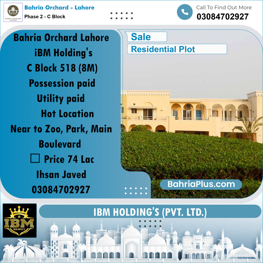 8 Marla Residential Plot for Sale in Phase 2 - C Block -  Bahria Orchard, Lahore - (BP-256917)