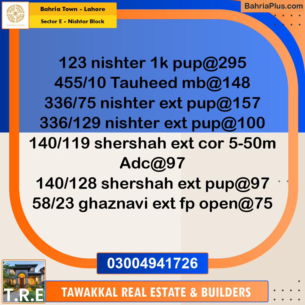 1 Kanal Residential Plot for Sale in Sector E - Nishtar Block -  Bahria Town, Lahore - (BP-256924)