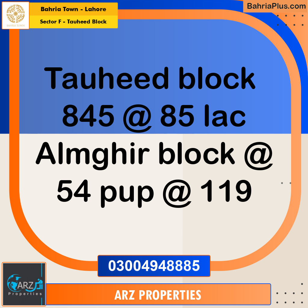 Residential Plot for Sale in Sector F - Tauheed Block -  Bahria Town, Lahore - (BP-256929)