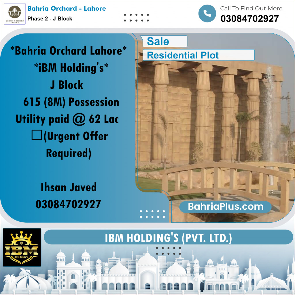 8 Marla Residential Plot for Sale in Phase 2 - J Block -  Bahria Orchard, Lahore - (BP-257013)
