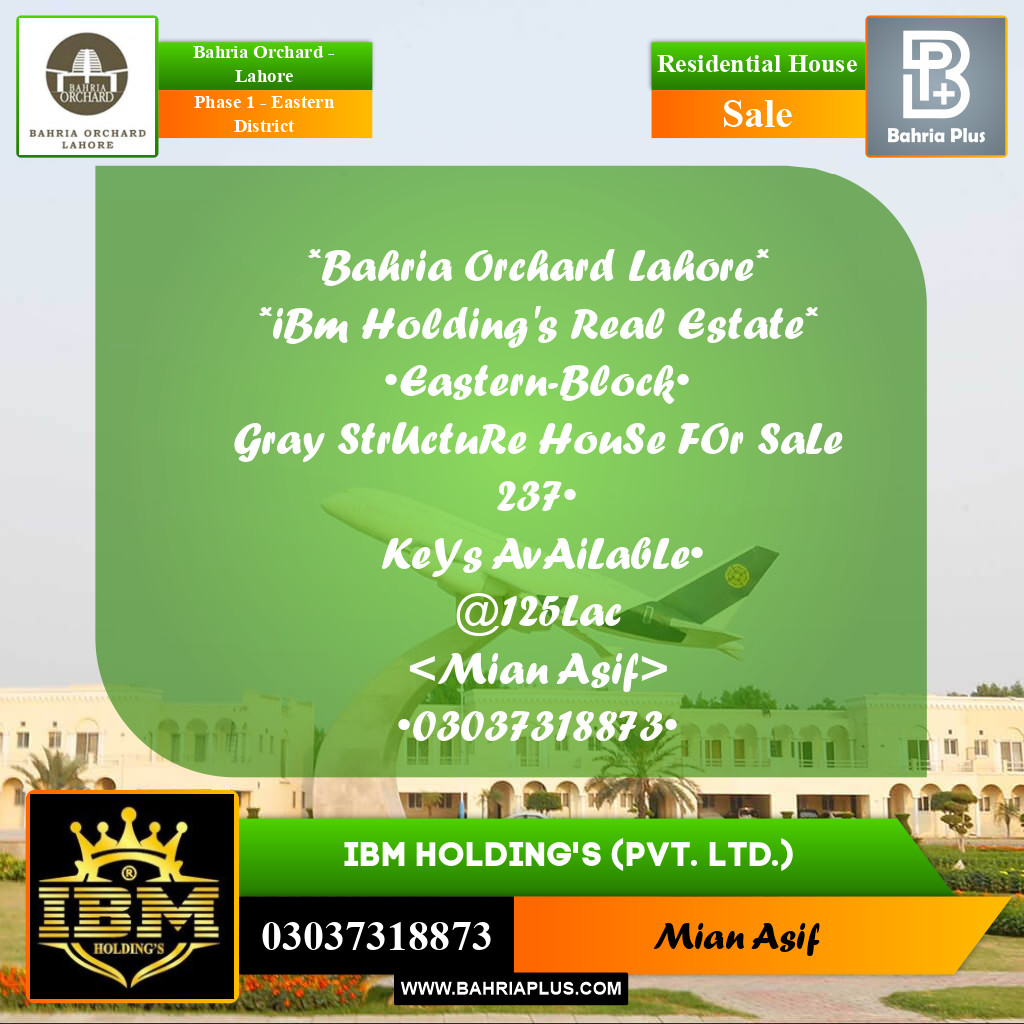 5.75 Sq. Ft. Residential House for Sale in Phase 1 - Eastern District -  Bahria Orchard, Lahore - (BP-257034)