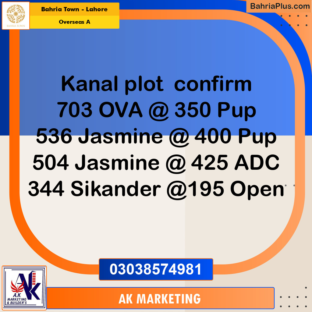 1 Kanal Residential Plot for Sale in Overseas A -  Bahria Town, Lahore - (BP-257062)