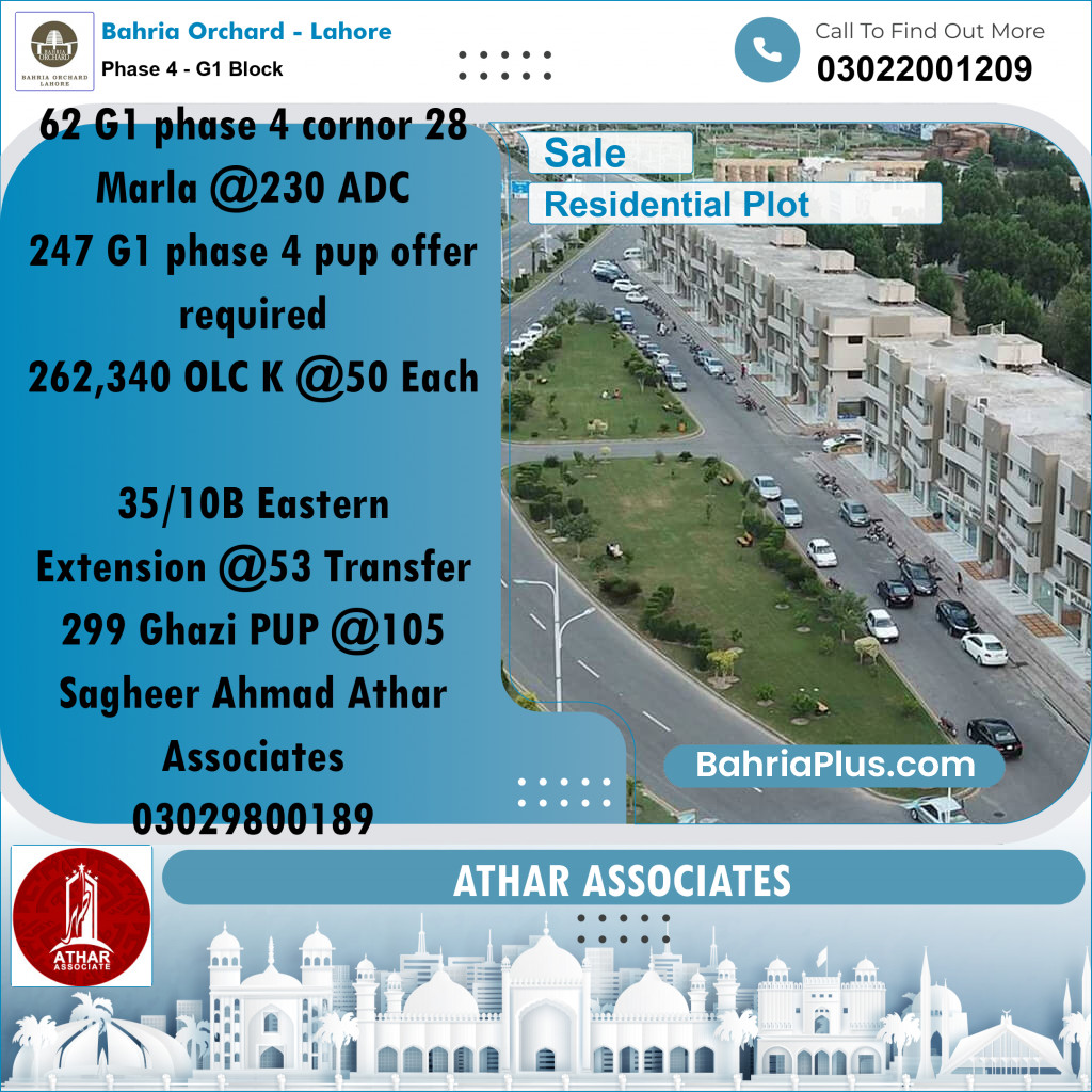 20 Marla Residential Plot for Sale in Phase 4 - G1 Block -  Bahria Orchard, Lahore - (BP-257109)