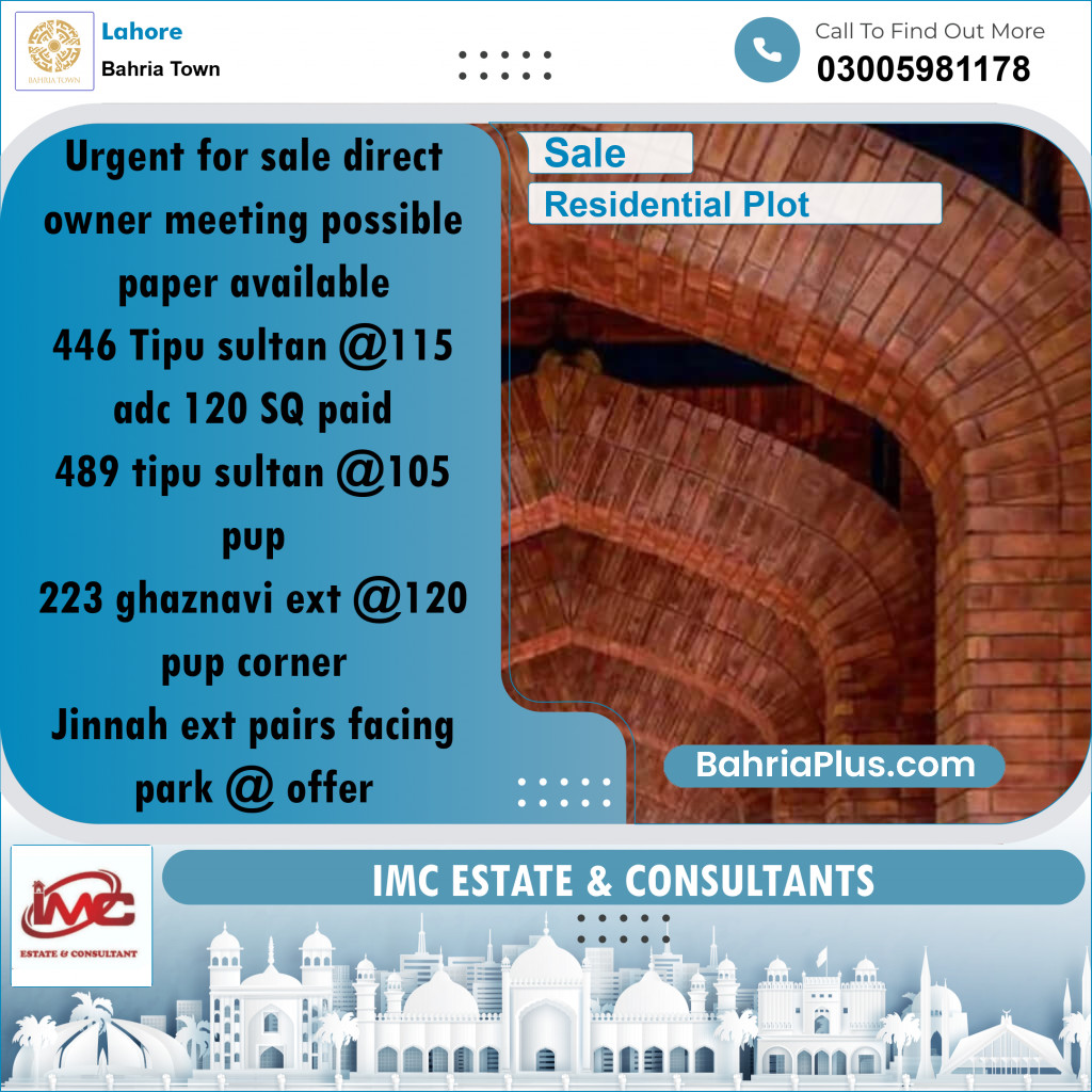 Residential Plot for Sale in Bahria Town, Lahore - (BP-257149)