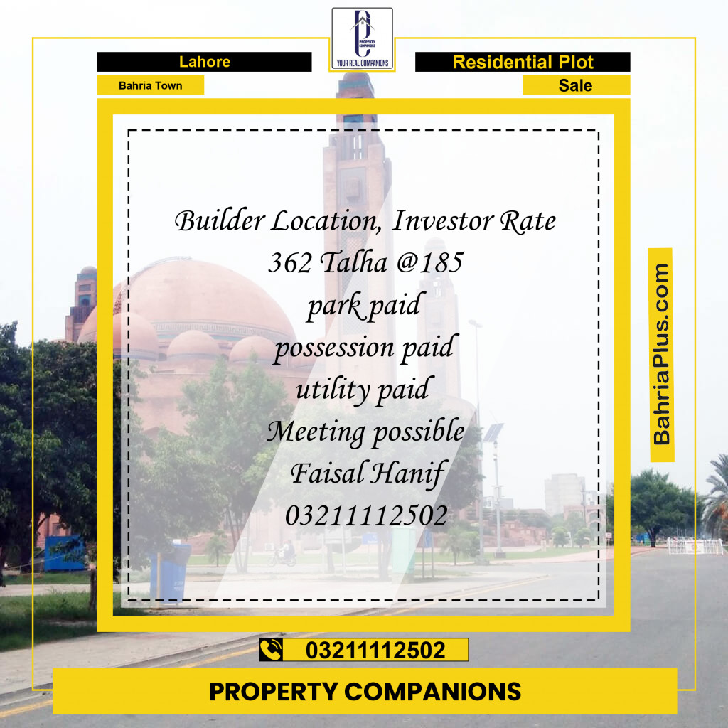 Residential Plot for Sale in Bahria Town, Lahore - (BP-257160)