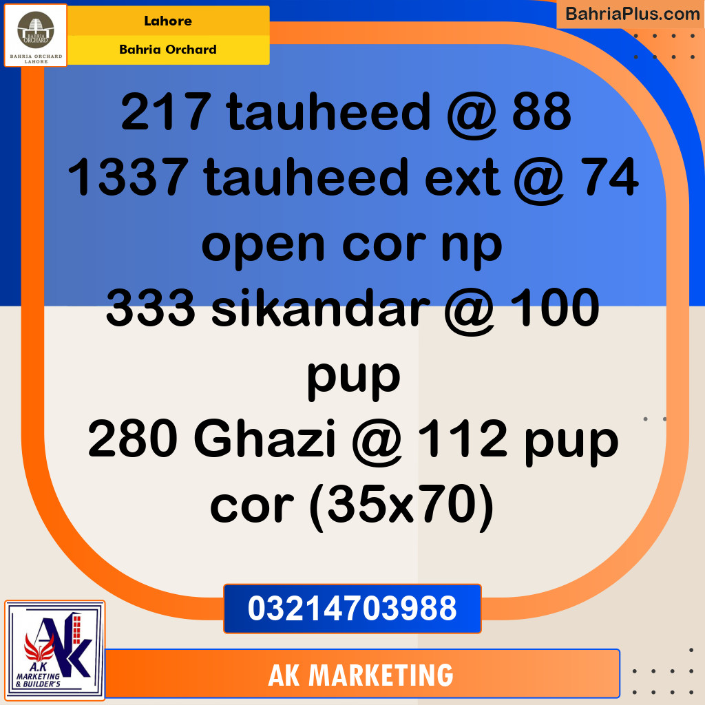 Residential Plot for Sale in Bahria Orchard, Lahore - (BP-257187)