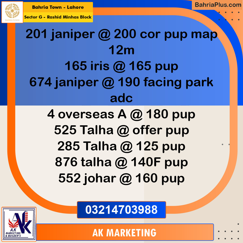 Residential Plot for Sale in Sector G - Rashid Minhas Block -  Bahria Town, Lahore - (BP-257188)