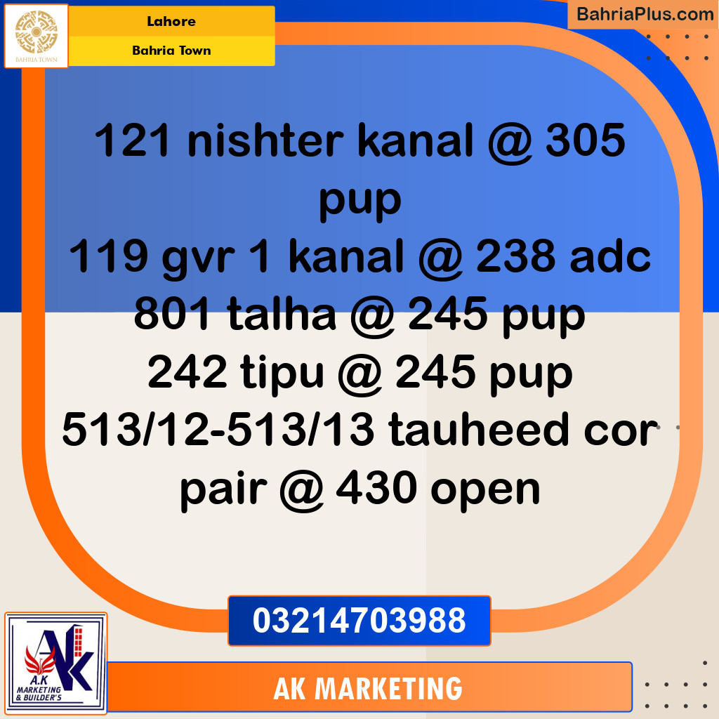 Residential Plot for Sale in Bahria Town, Lahore - (BP-257192)