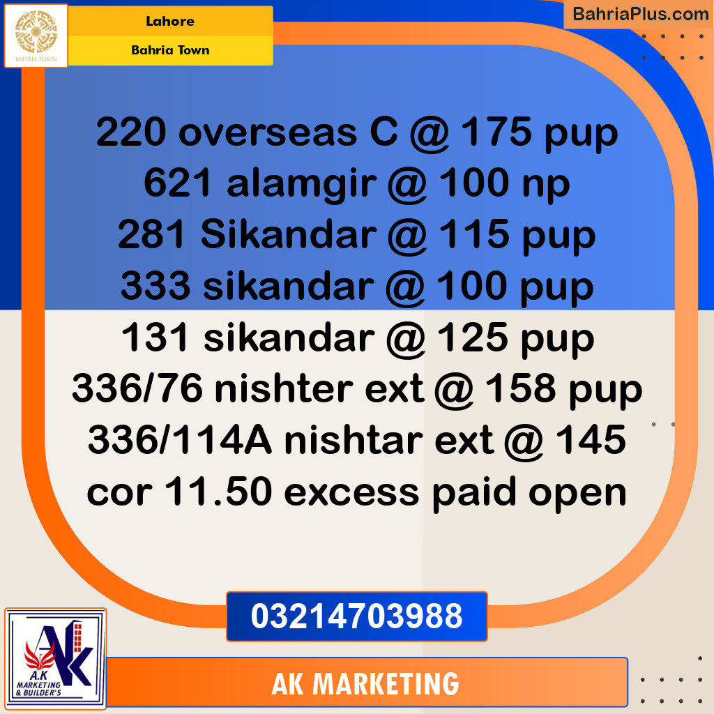 Residential Plot for Sale in Bahria Town, Lahore - (BP-257197)