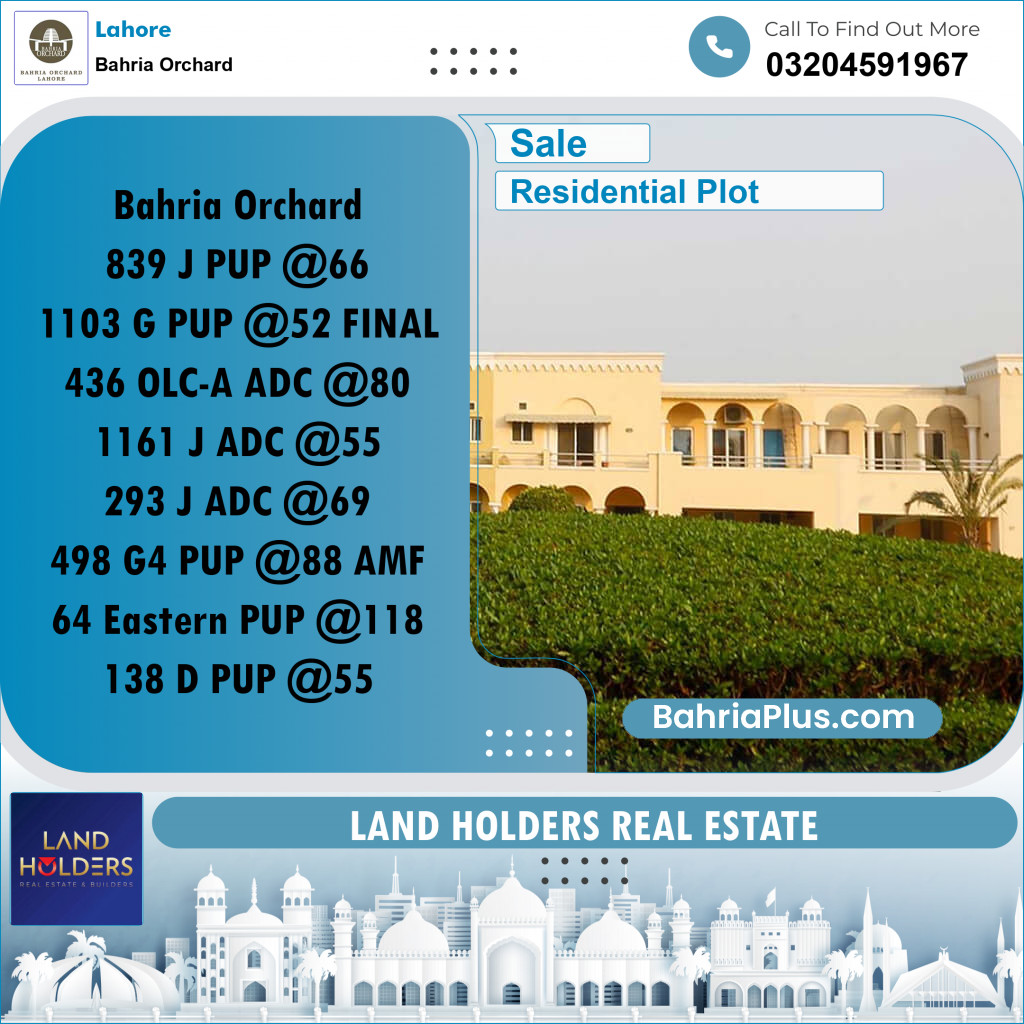 Residential Plot for Sale in Bahria Orchard, Lahore - (BP-257201)