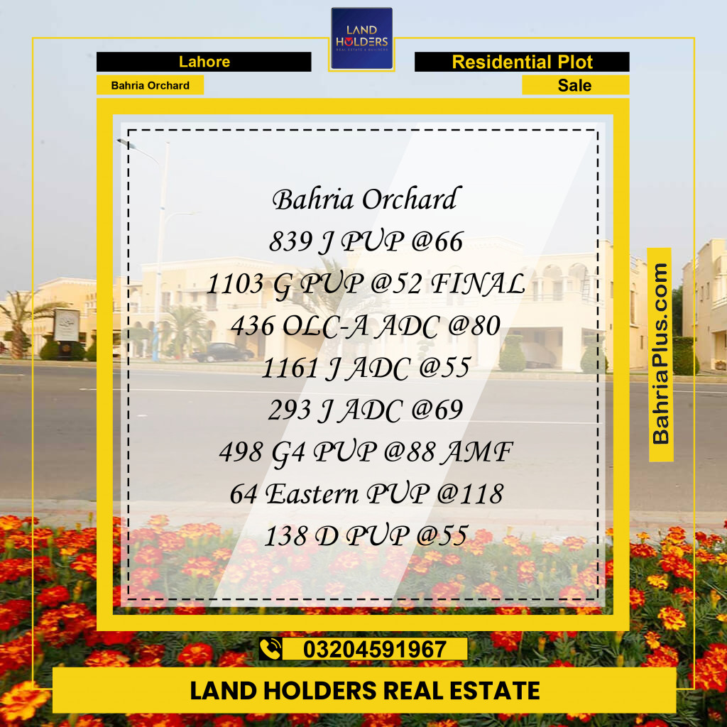 Residential Plot for Sale in Bahria Orchard, Lahore - (BP-257202)