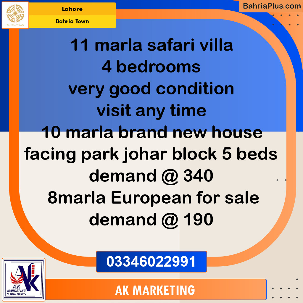 11 Marla Residential House for Sale in Bahria Town, Lahore - (BP-257213)