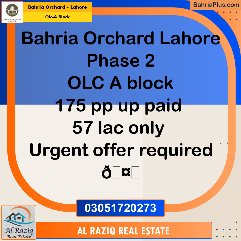 5 Marla Residential Plot for Sale in OLC-A Block -  Bahria Orchard, Lahore - (BP-257236)