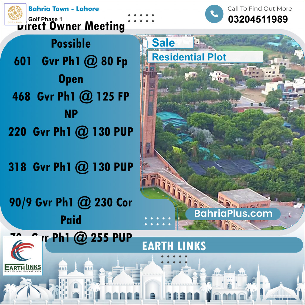 5 Marla Residential Plot for Sale in Golf Phase 1 -  Bahria Town, Lahore - (BP-257279)