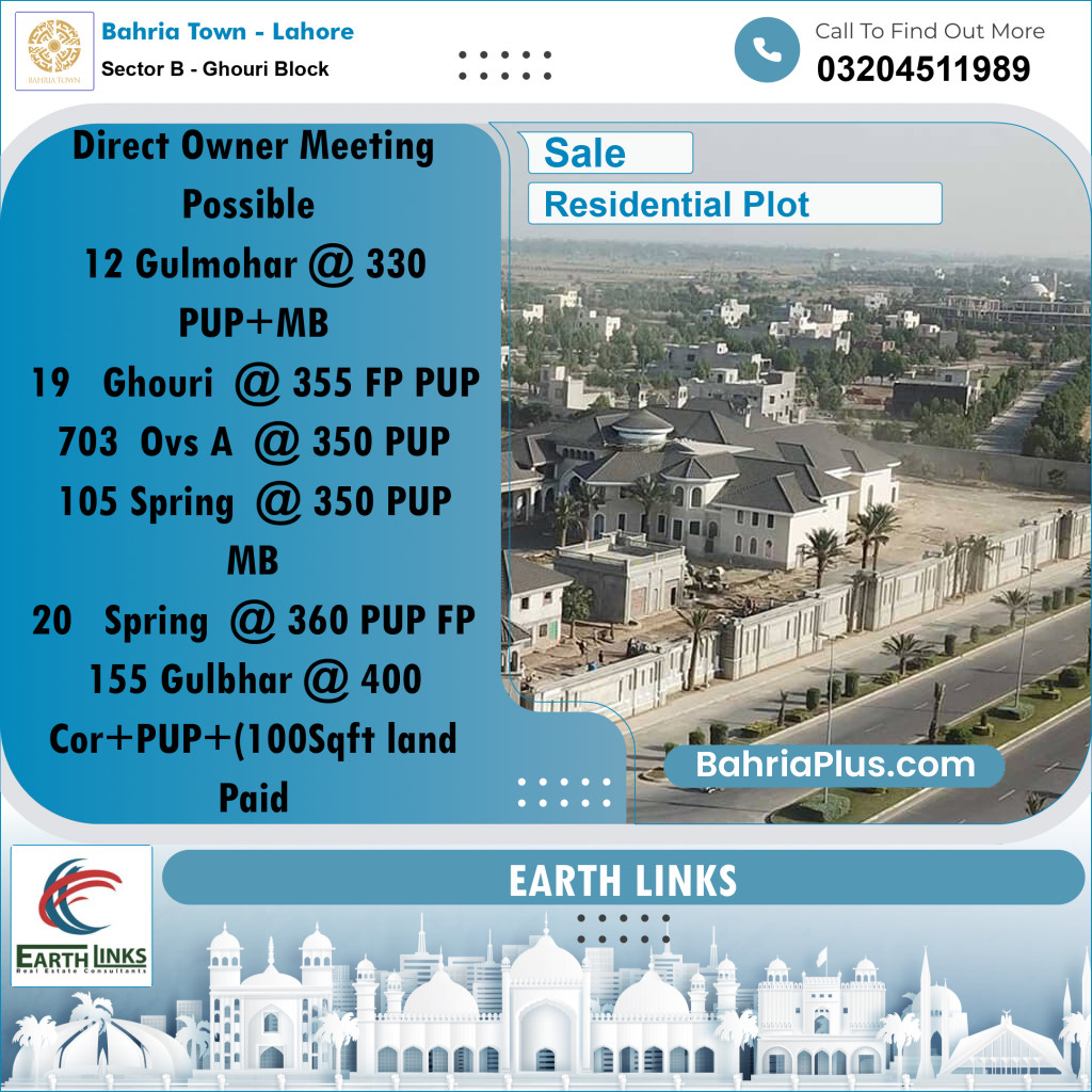 1 Kanal Residential Plot for Sale in Sector B - Ghouri Block -  Bahria Town, Lahore - (BP-257288)