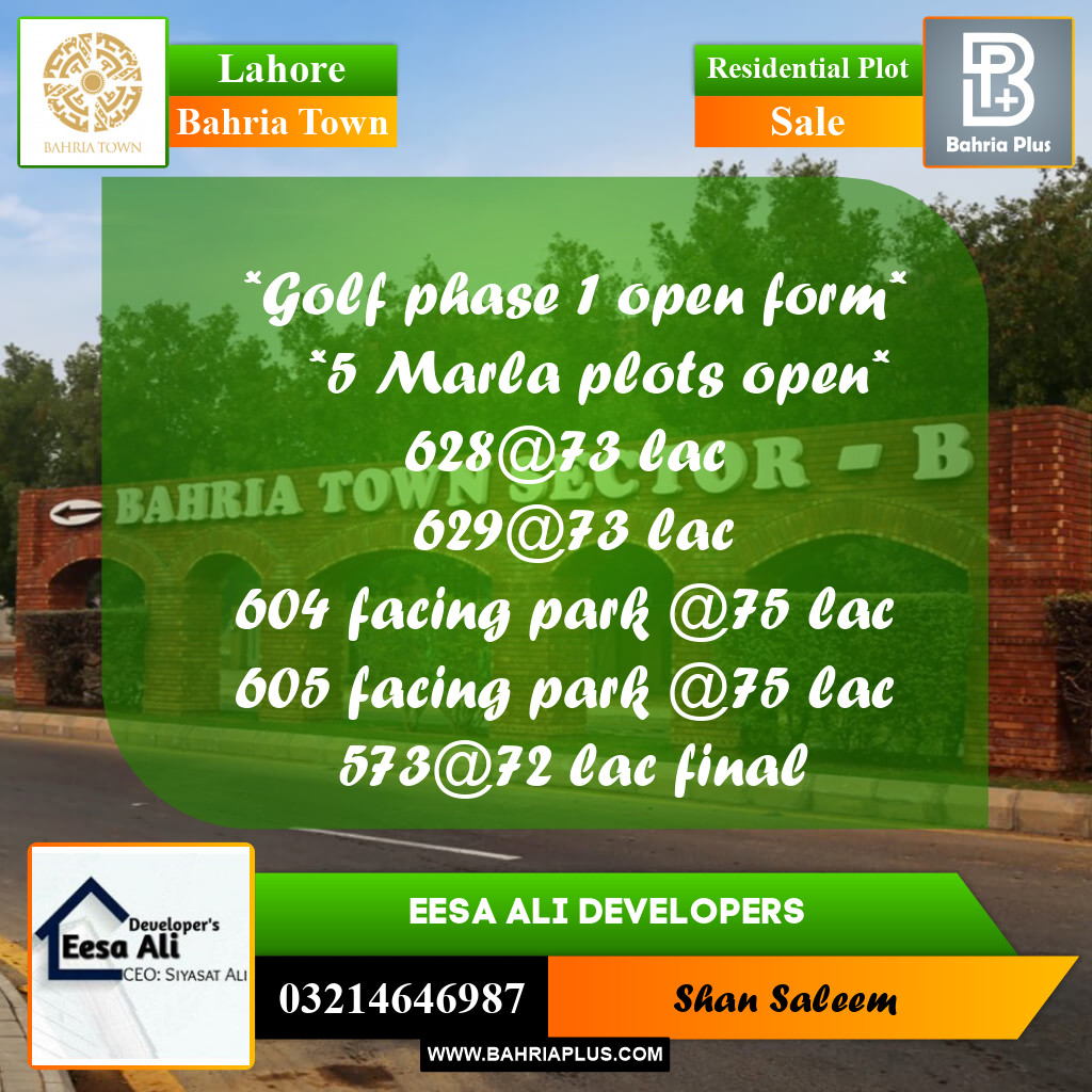 Residential Plot for Sale in Bahria Town, Lahore - (BP-257318)
