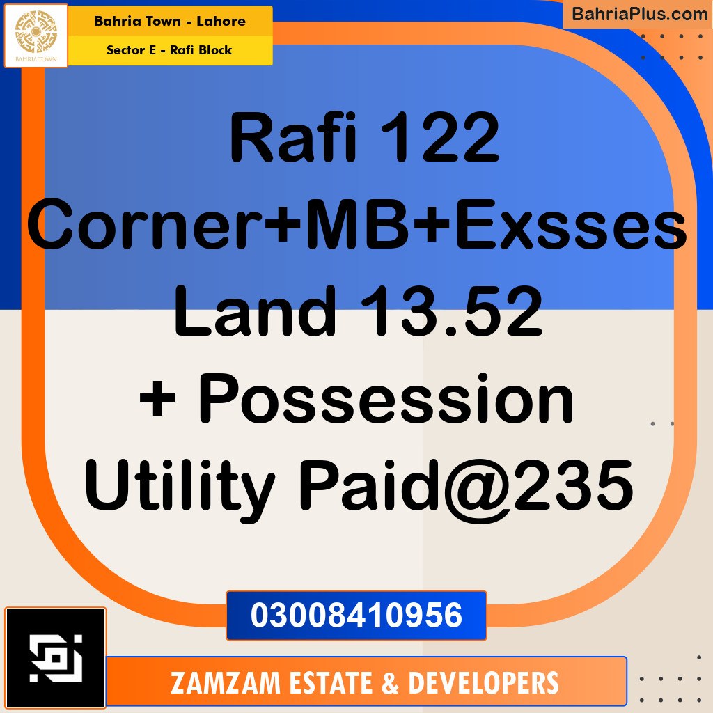 13.52 Marla Residential Plot for Sale in Sector E - Rafi Block -  Bahria Town, Lahore - (BP-257319)