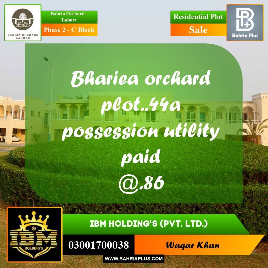 Residential Plot for Sale in Phase 2 - C Block -  Bahria Orchard, Lahore - (BP-257359)