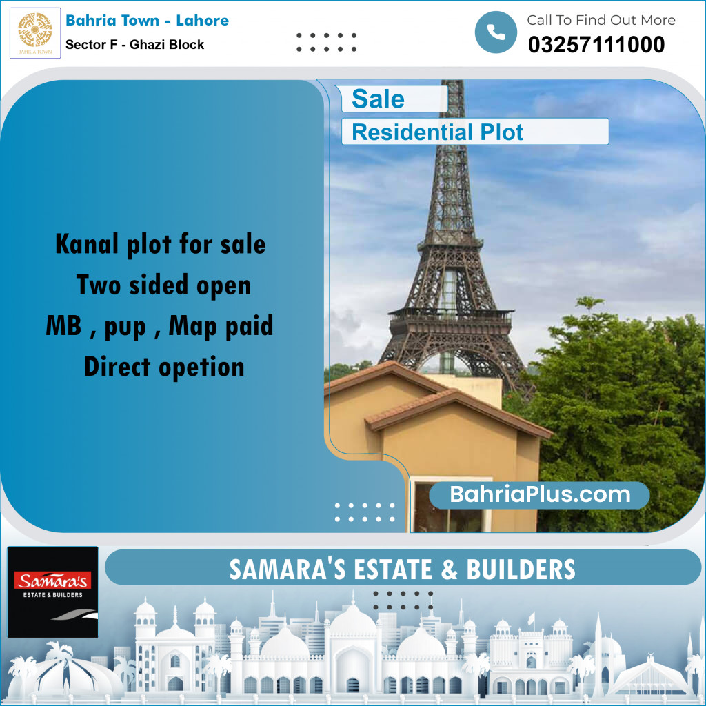 1 Kanal Residential Plot for Sale in Sector F - Ghazi Block -  Bahria Town, Lahore - (BP-257373)