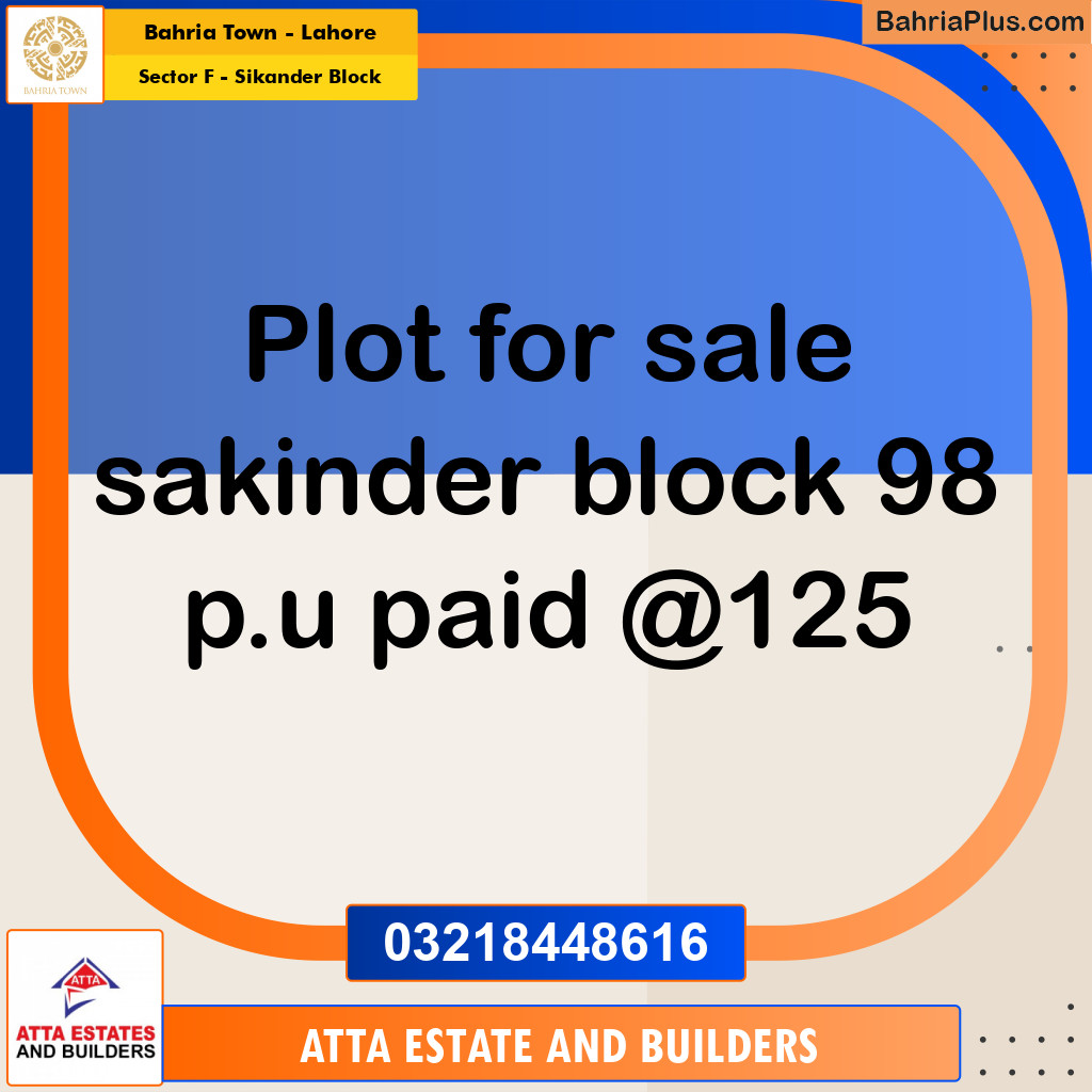 11 Marla Residential Plot for Sale in Sector F - Sikander Block -  Bahria Town, Lahore - (BP-257389)