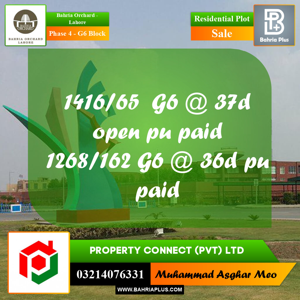 5 Marla Residential Plot for Sale in Phase 4 - G6 Block -  Bahria Orchard, Lahore - (BP-257410)