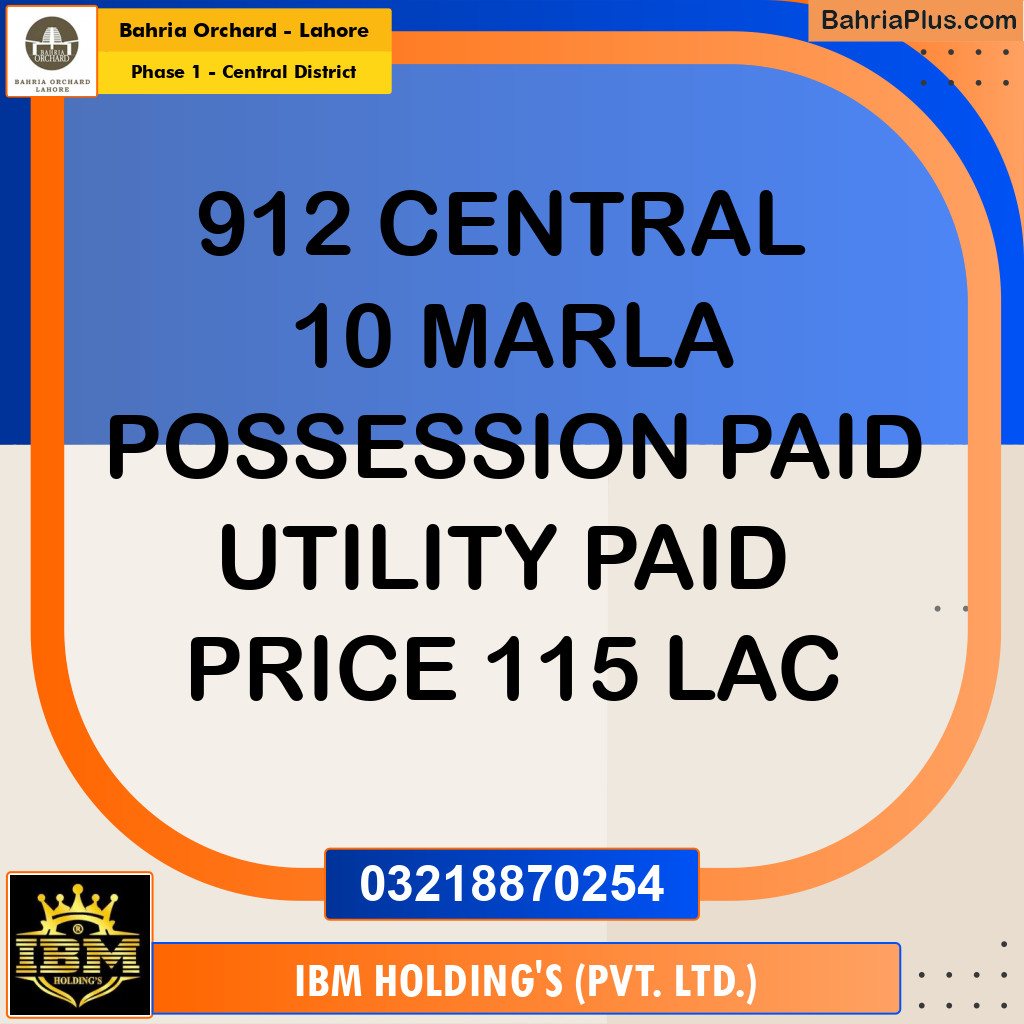 10 Marla Residential Plot for Sale in Phase 1 - Central District -  Bahria Orchard, Lahore - (BP-257446)