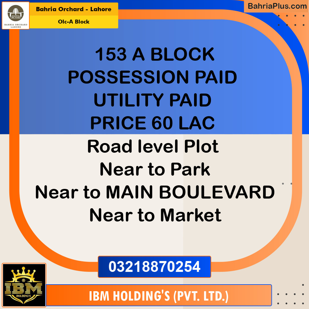 5 Marla Residential Plot for Sale in OLC-A Block -  Bahria Orchard, Lahore - (BP-257447)