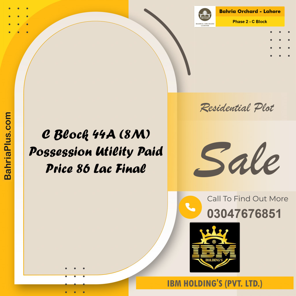 8 Marla Residential Plot for Sale in Phase 2 - C Block -  Bahria Orchard, Lahore - (BP-257464)