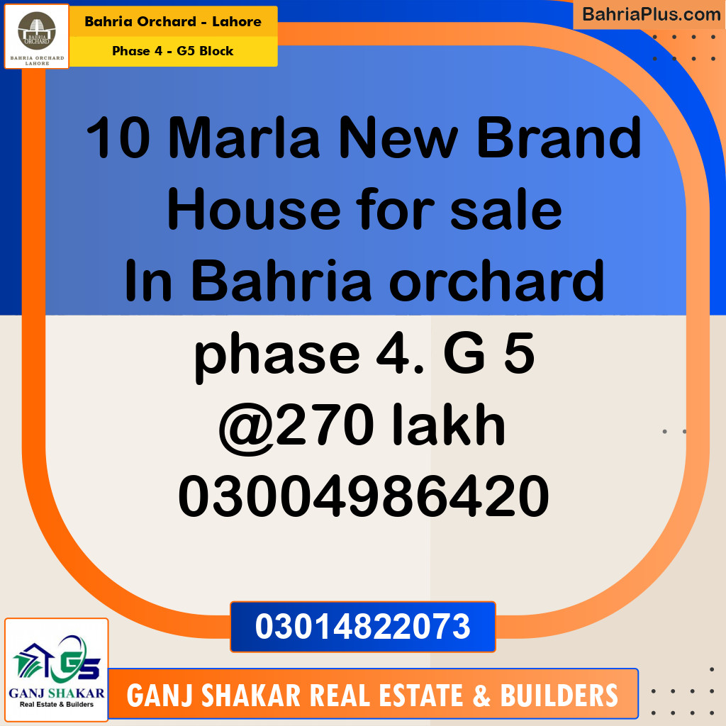 10 Marla Residential House for Sale in Phase 4 - G5 Block -  Bahria Orchard, Lahore - (BP-257473)