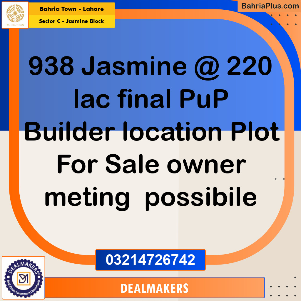 10 Marla Residential Plot for Sale in Sector C - Jasmine Block -  Bahria Town, Lahore - (BP-257482)