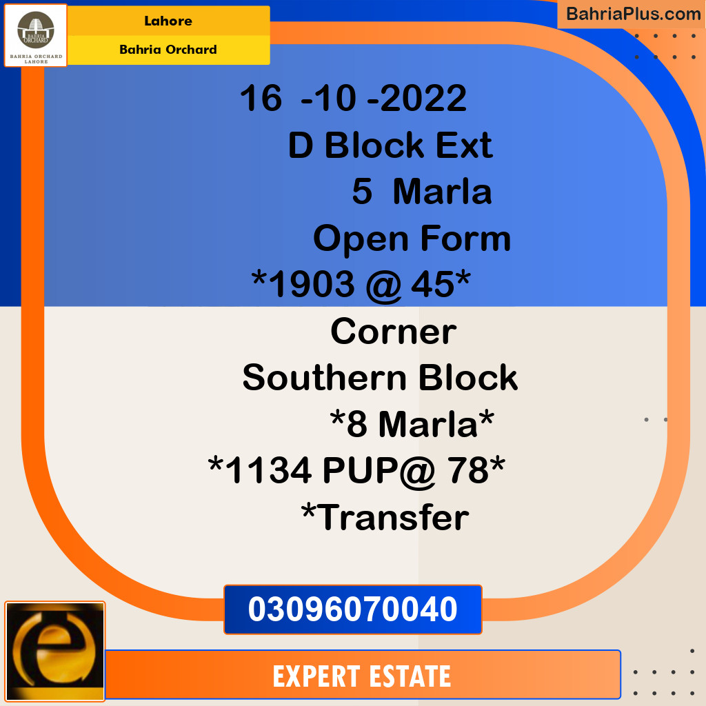 5 Marla Residential Plot for Sale in Bahria Orchard, Lahore - (BP-257493)