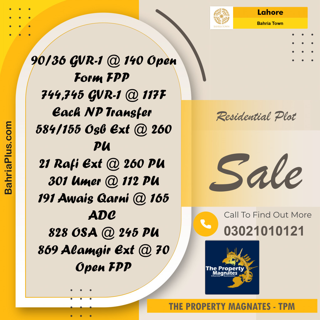 Residential Plot for Sale in Bahria Town, Lahore - (BP-257532)