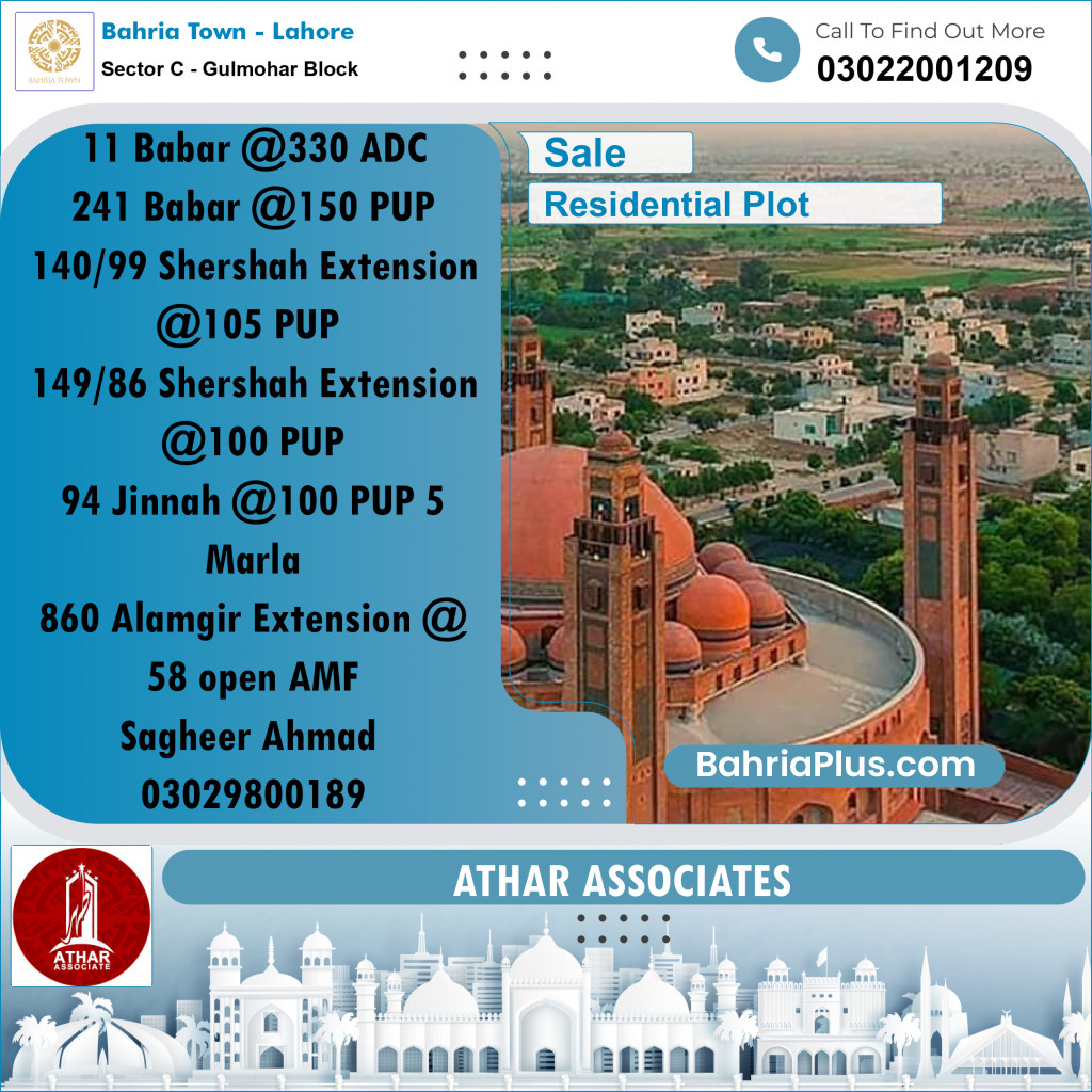 20 Marla Residential Plot for Sale in Sector C - Gulmohar Block -  Bahria Town, Lahore - (BP-257538)