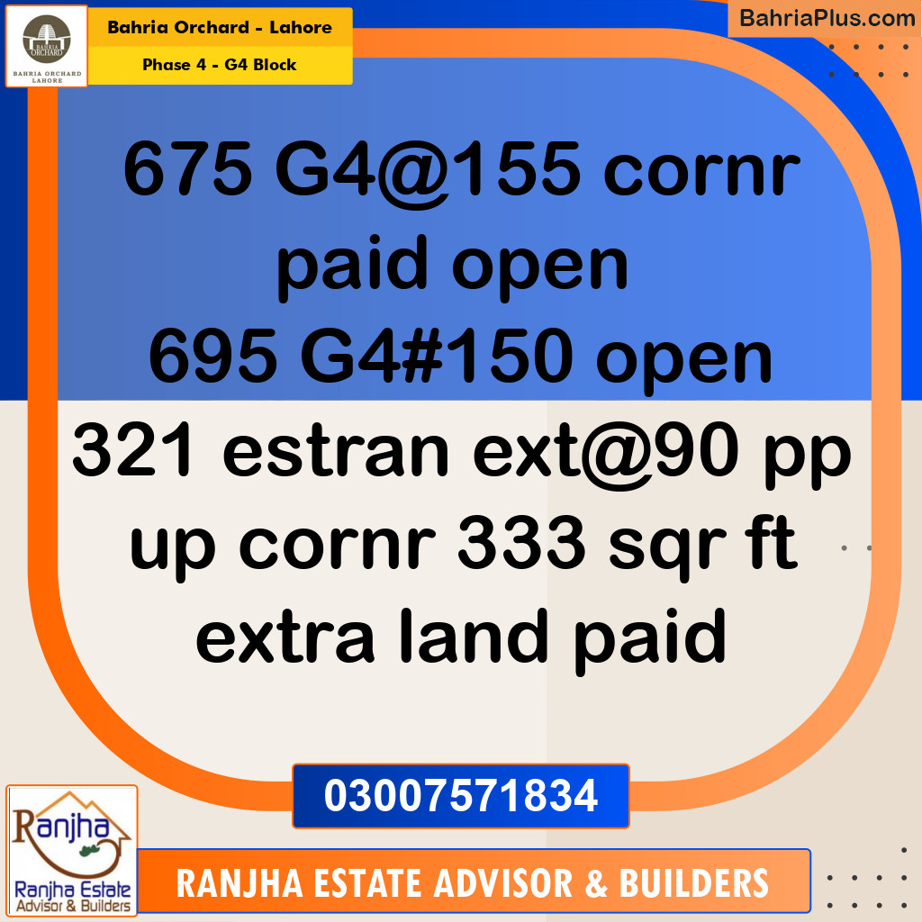 1 Kanal Residential Plot for Sale in Phase 4 - G4 Block -  Bahria Orchard, Lahore - (BP-257604)