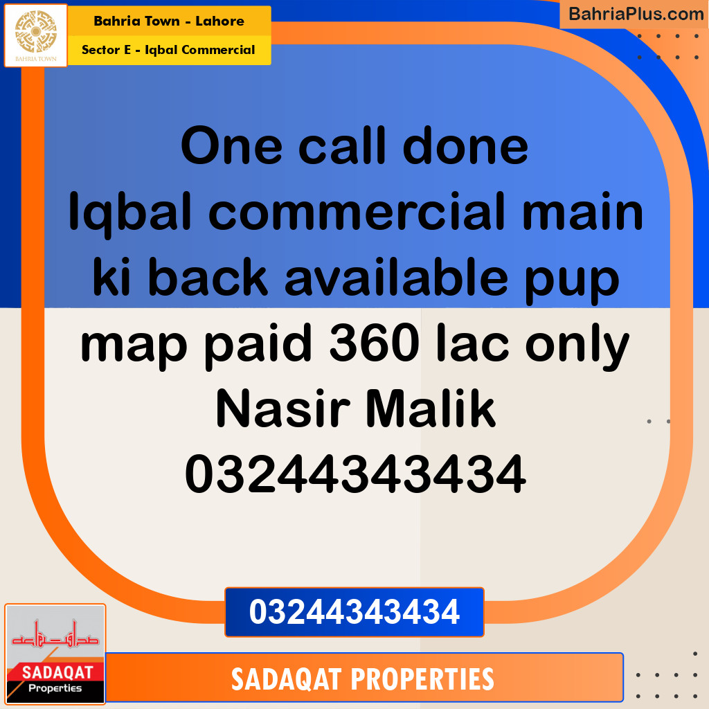 5 Marla Commercial Plot for Sale in Sector E - Iqbal Commercial -  Bahria Town, Lahore - (BP-257635)