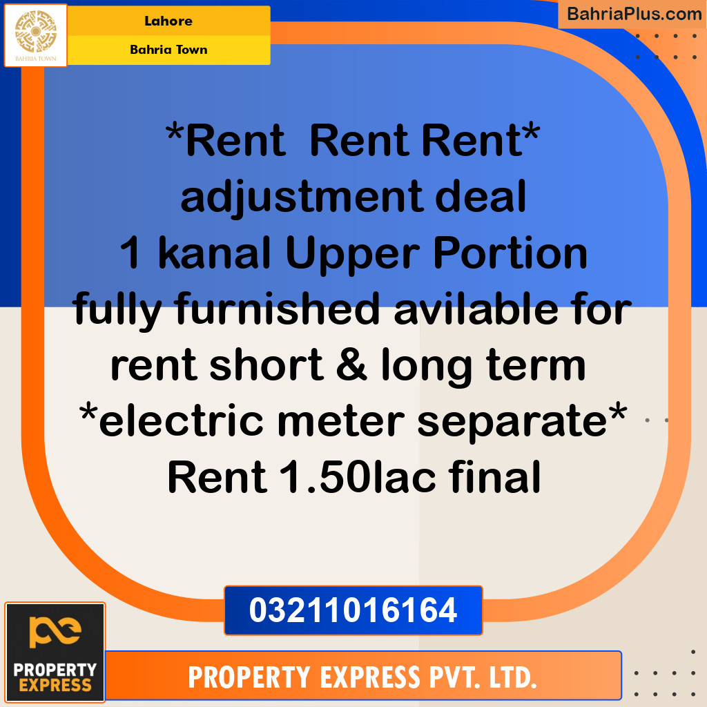 1 Kanal Residential House for Rent in Bahria Town, Lahore - (BP-257663)