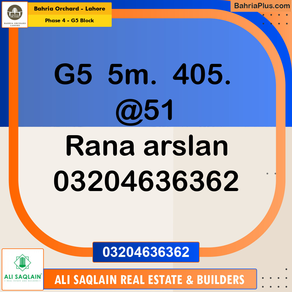 5 Marla Residential Plot for Sale in Phase 4 - G5 Block -  Bahria Orchard, Lahore - (BP-257722)