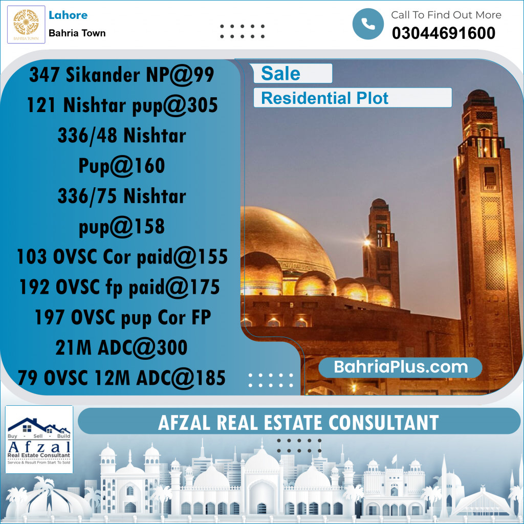 Residential Plot for Sale in Bahria Town, Lahore - (BP-257749)