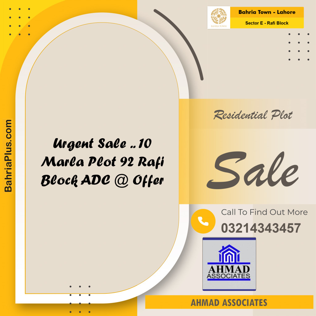 10 Marla Residential Plot for Sale in Sector E - Rafi Block -  Bahria Town, Lahore - (BP-257764)