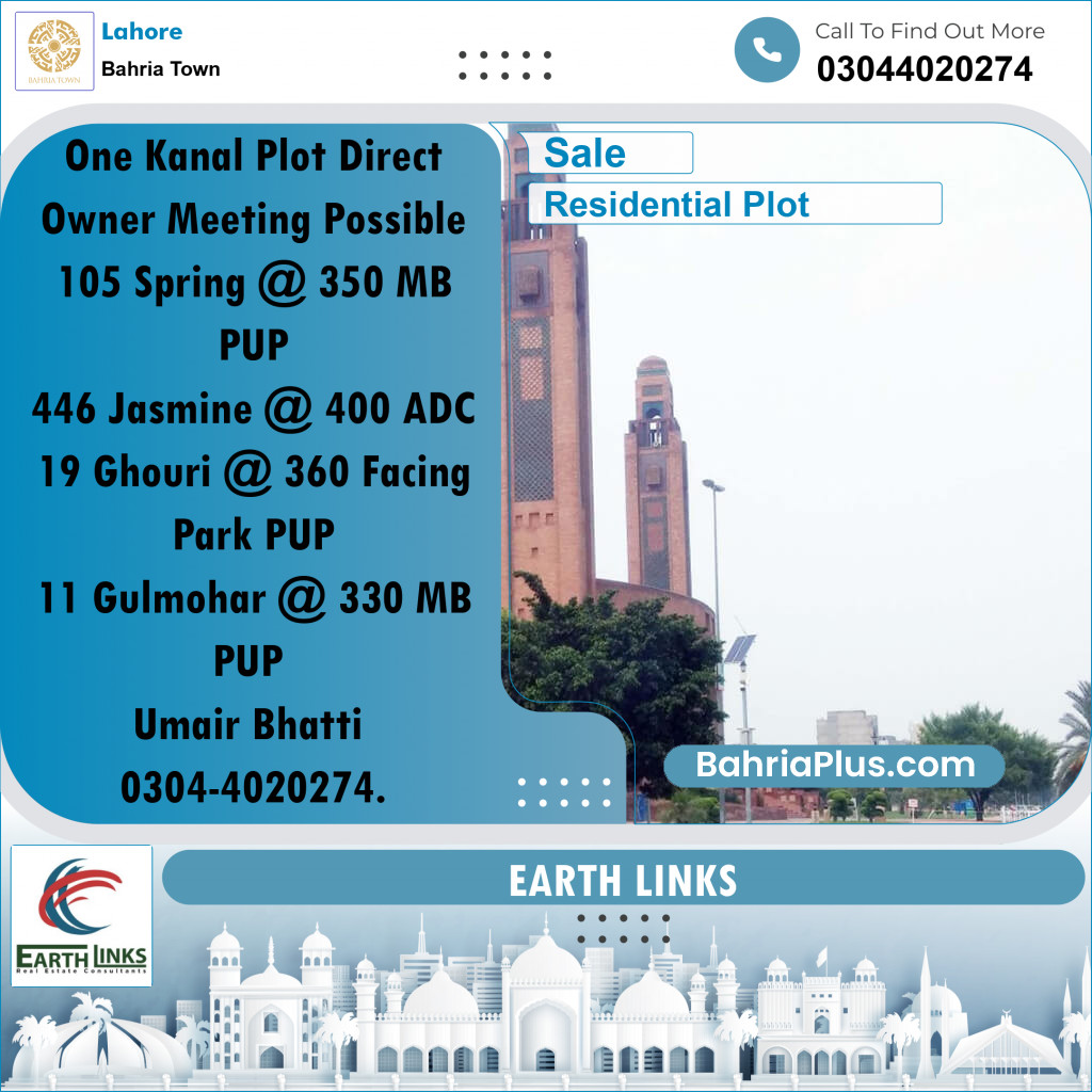 1 Kanal Residential Plot for Sale in Bahria Town, Lahore - (BP-257777)