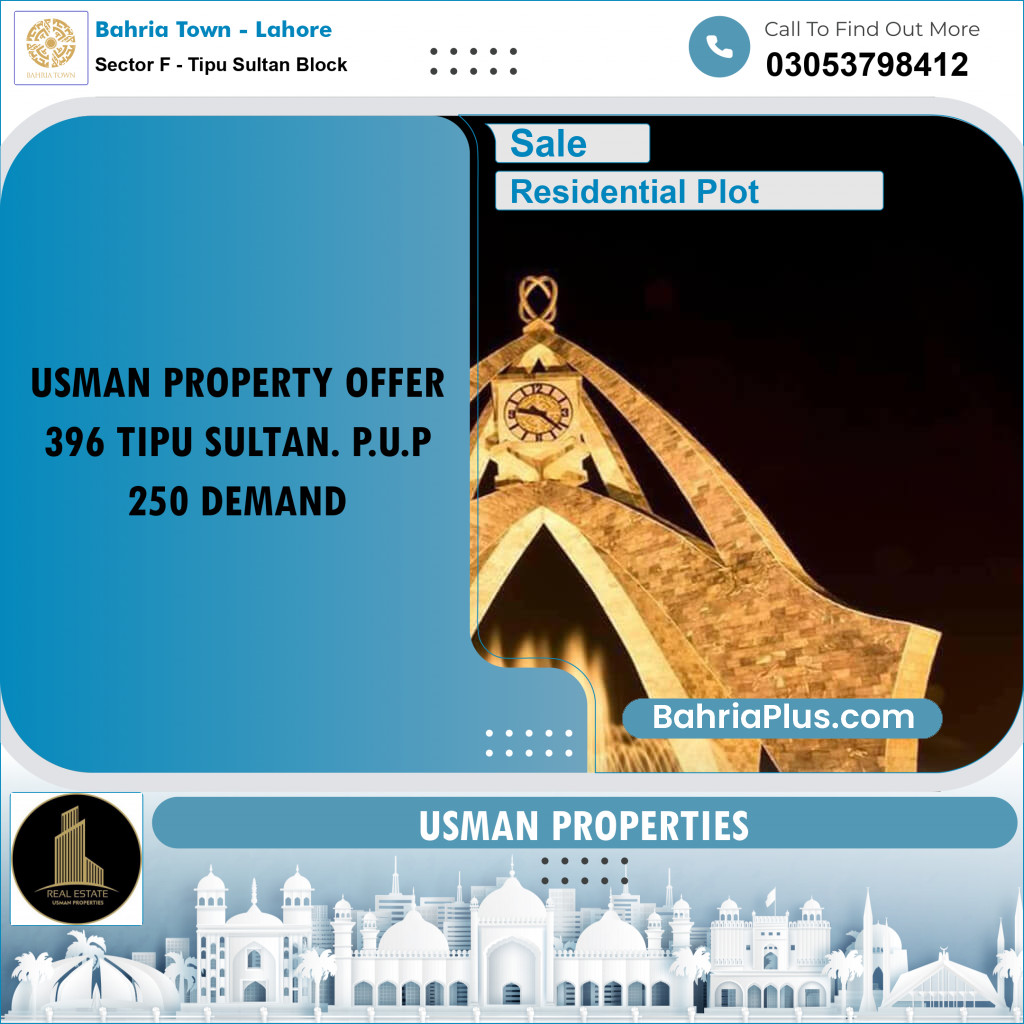 1 Kanal Residential Plot for Sale in Sector F - Tipu Sultan Block -  Bahria Town, Lahore - (BP-257808)