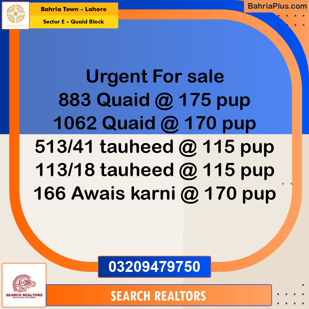 10 Marla Residential Plot for Sale in Sector E - Quaid Block -  Bahria Town, Lahore - (BP-257811)