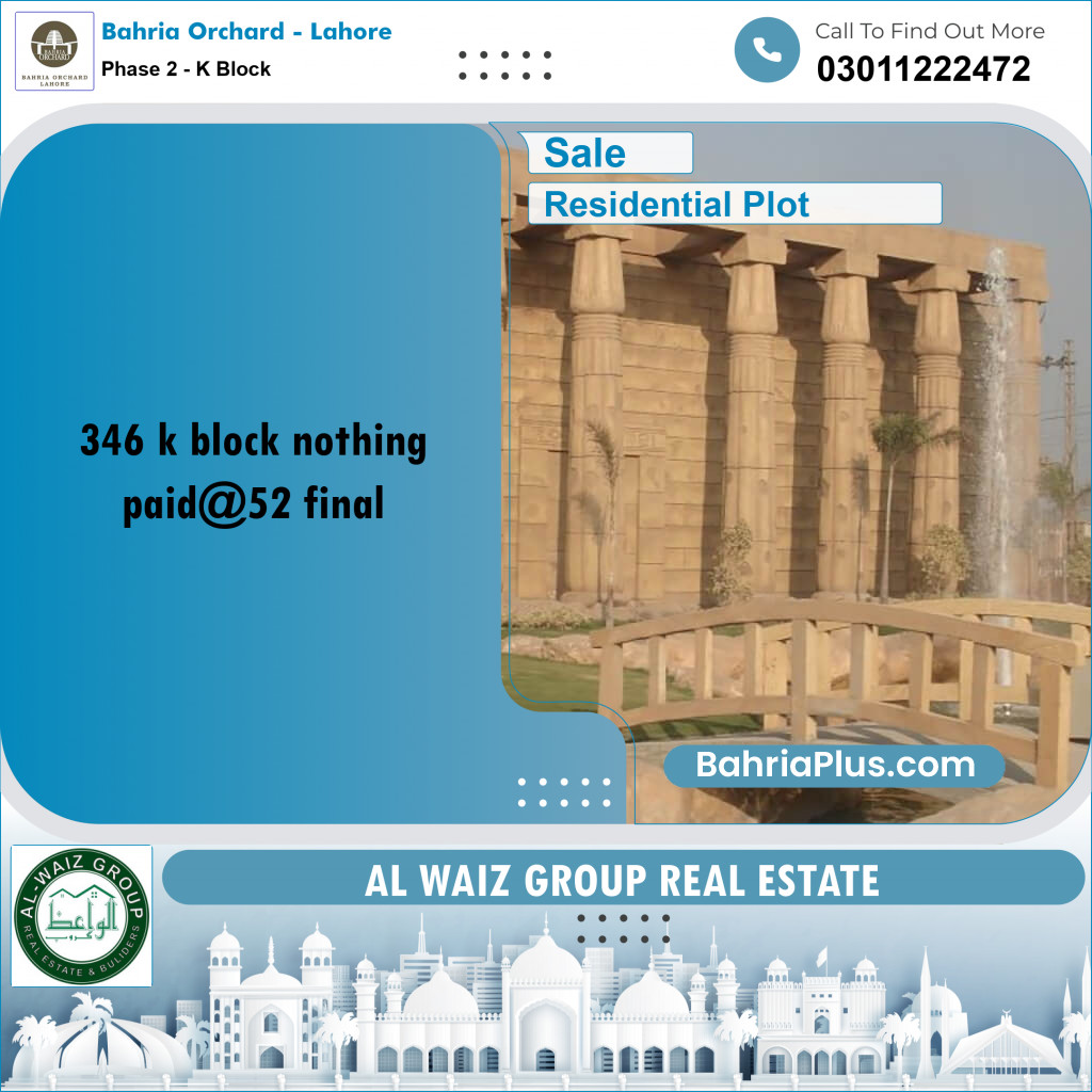 5 Marla Residential Plot for Sale in Phase 2 - K Block -  Bahria Orchard, Lahore - (BP-257824)