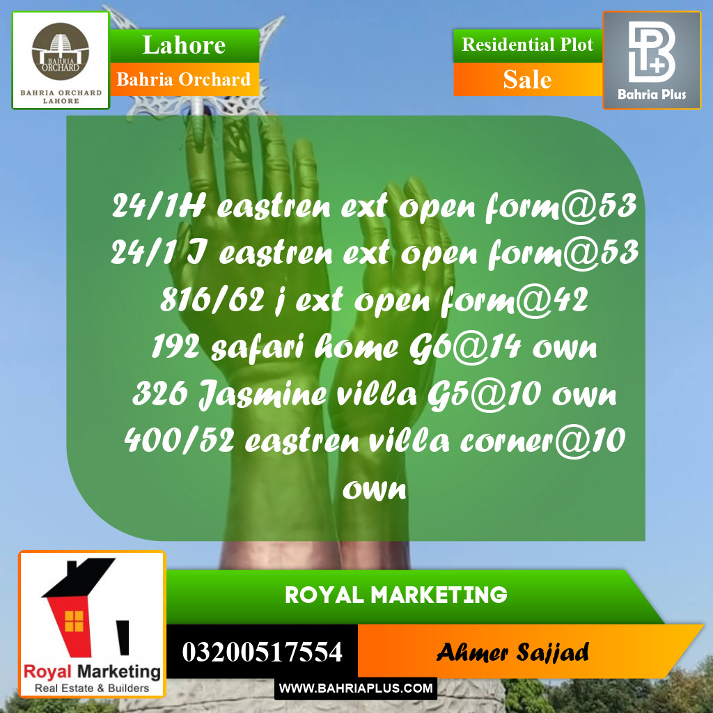 Residential Plot for Sale in Bahria Orchard, Lahore - (BP-257842)