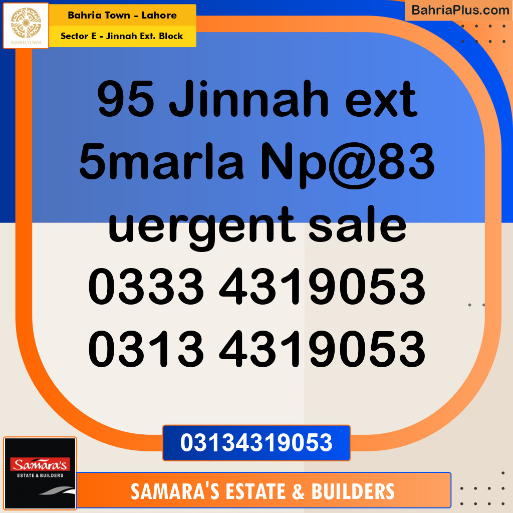 5 Marla Residential Plot for Sale in Sector E - Jinnah Ext. Block -  Bahria Town, Lahore - (BP-257847)