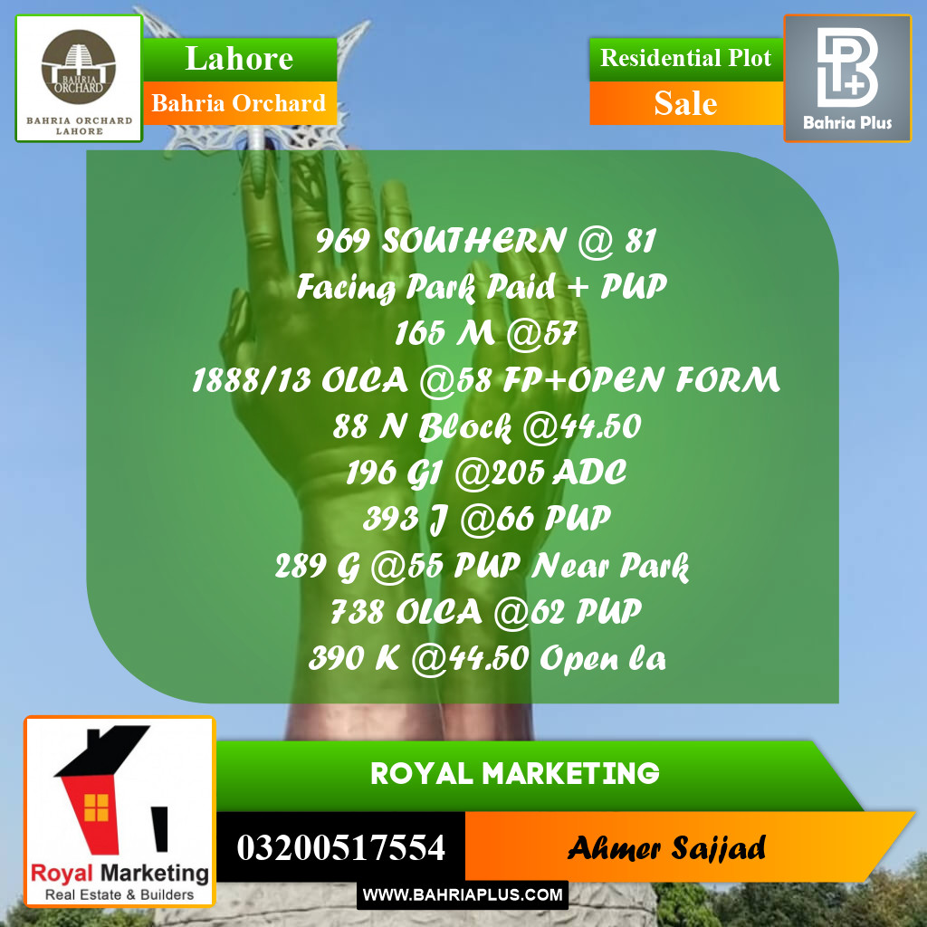 Residential Plot for Sale in Bahria Orchard, Lahore - (BP-257855)