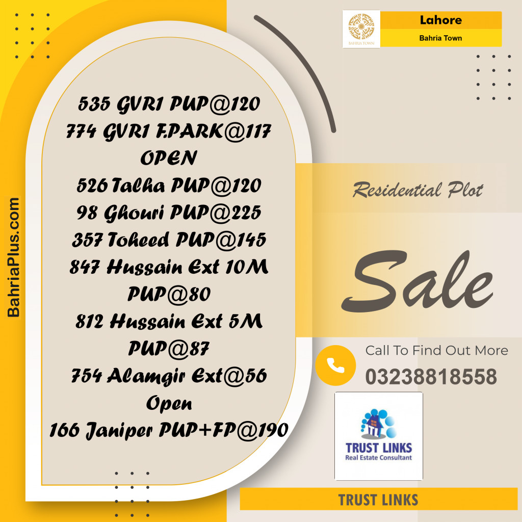 Residential Plot for Sale in Bahria Town, Lahore - (BP-257872)