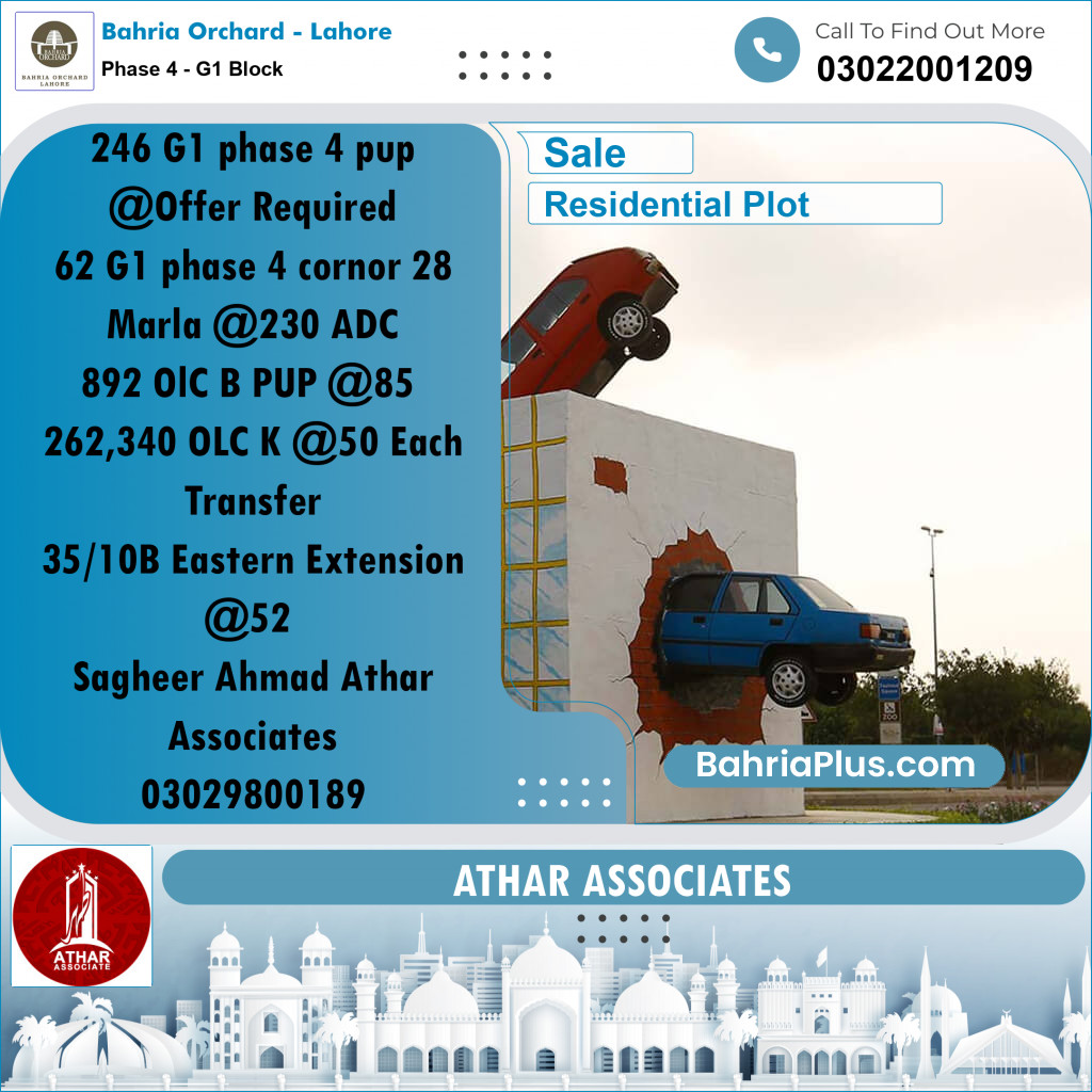 20 Marla Residential Plot for Sale in Phase 4 - G1 Block -  Bahria Orchard, Lahore - (BP-257919)