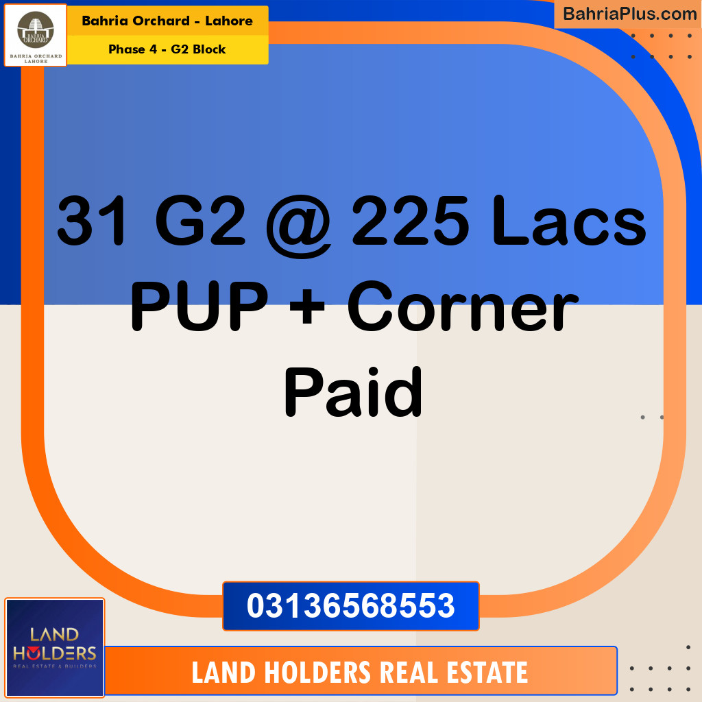 1 Kanal Residential Plot for Sale in Phase 4 - G2 Block -  Bahria Orchard, Lahore - (BP-257959)