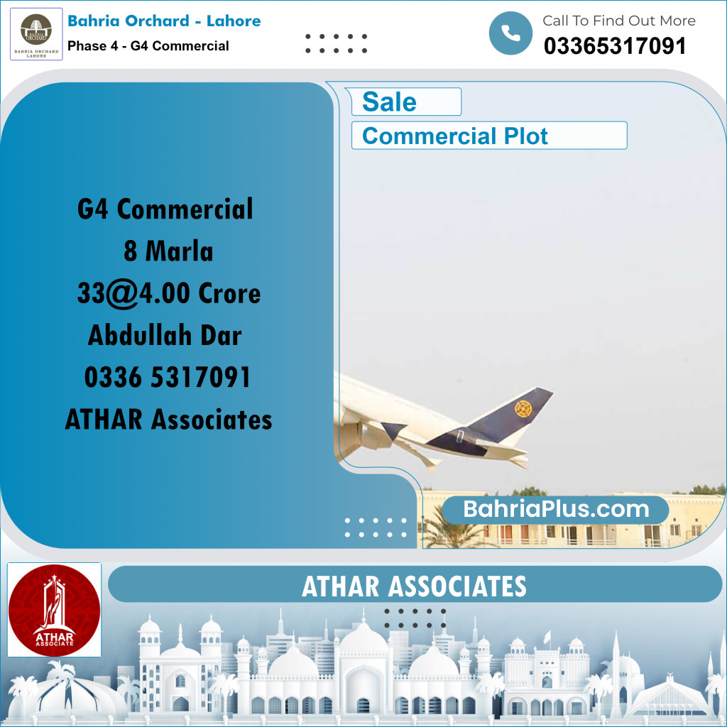 8 Marla Commercial Plot for Sale in Phase 4 - G4 Commercial -  Bahria Orchard, Lahore - (BP-257968)